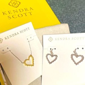 NWT Kendra Scott mixed metal “Sophee” heart necklace and earring set.